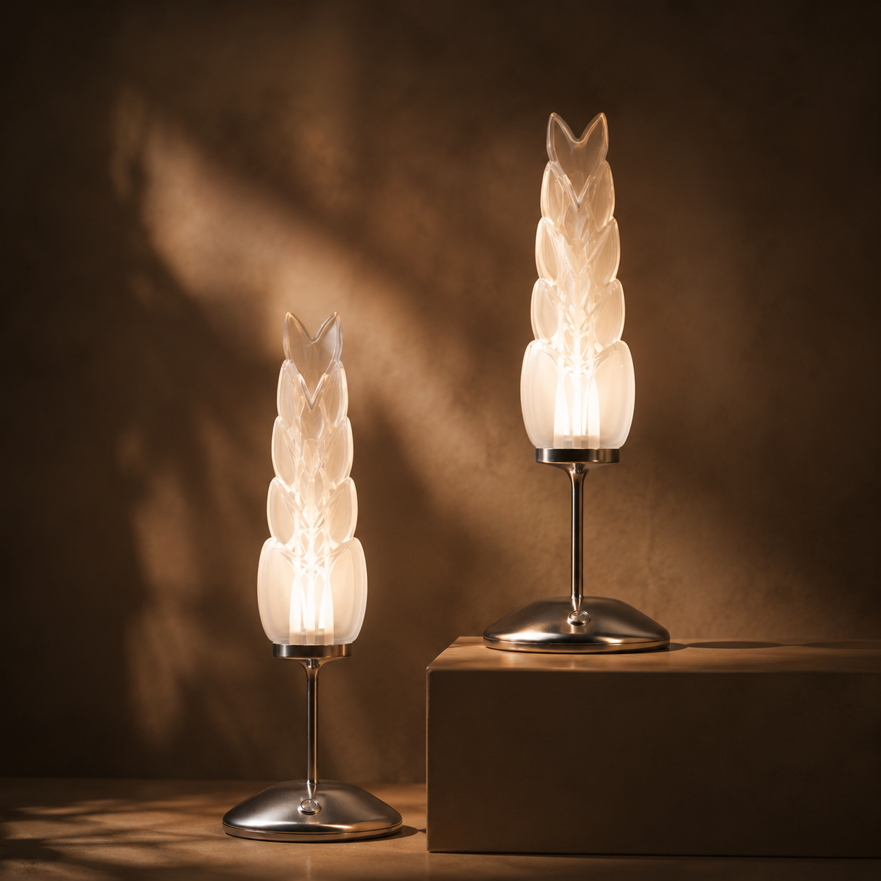 Two Yugoslavia Lamps studied in warm directional light